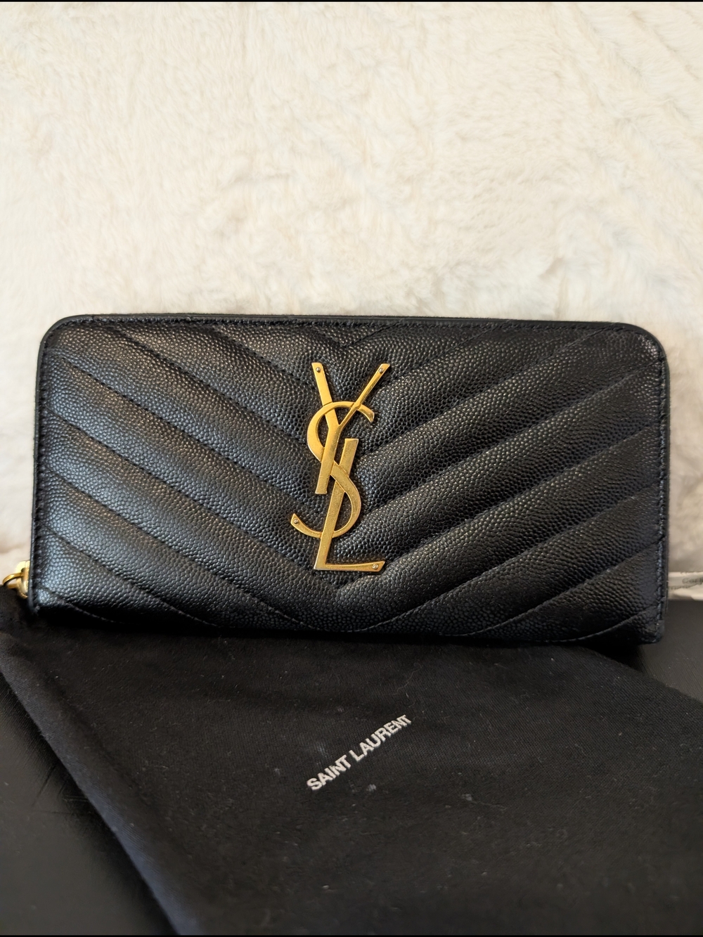 Saint Laurent Black Quilted Leather Zip Wallet with Gold Logo - Picture 10 of 11